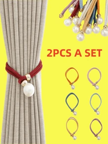 2Pcs/Set Pearl Curtain Tiebacks, Drape Pearl Tiebacks, Decorative Holders, Ropes Curtain Tie Backs For Window Drapery