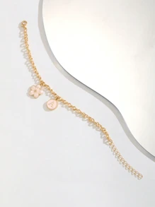 1pc Flower & Initial Letter Pink Charm Bracelet Suitable For Women Sweet Stylish Summer Jewelry For Ms. Birthday Gift