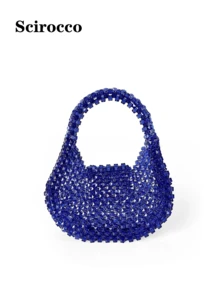 New Handmade Acrylic Beaded Mini Handbag, Exquisite Texture, Chic & Shiny - Royal Blue - View 1