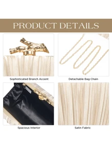 Women's Elegant Pleated Box Design Party Handbag, Luxury Rhinestone Clutch, Charming Formal Evening Bag Suitable For Date, Dance, Birthday, Party And Other Formal Occasions,Pleated Satin Design Box Shape Evening Clutch, Formal Banquet Handbag For Party, Formal Dress, Ball, Wedding