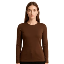 Women's Long Sleeve T-Shirt With Crew Neck In Suplex Fabric | 16 Color Variations Sizes P To Plus Size G2 Basic Plain - Rust Brown - View 1