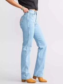 Women's Bowknot Bell Bottom Flare Jeans Stretchy High Waisted Denim Pants - Màu xanh lam - Xem 2