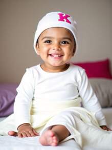 1PC Baby A-Z Letter Hospital Caps Baby Hats Newborn White Beanie Hat Soft Elastic Baby Cap For Girls Boys Infant Bonnet Accessories 0-3Y