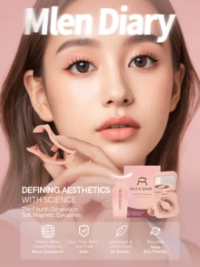 Bộ mi giả từ tính Mlen Diary, mi giả tái sử dụng 10,5-12mm không cần kẻ mắt, mi giả từ tính kép 3D nâng cấp, cụm mi không cần keo cầm tay cho lớp trang điểm tự nhiên nhẹ nhàng (Hoa nhài) - Mi tự nhiên - Xem 4