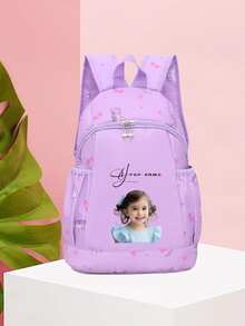 Customizable Shoulder Strap, Customizable Name, Customizable Text, Customizable Photo, DIY, Solid Color, Minimalist, Large Capacity, Lightweight, Comfortable Strap, Zipper Closure, Suitable For School, Work, Students, College Students, High School Students - Purple - View 8