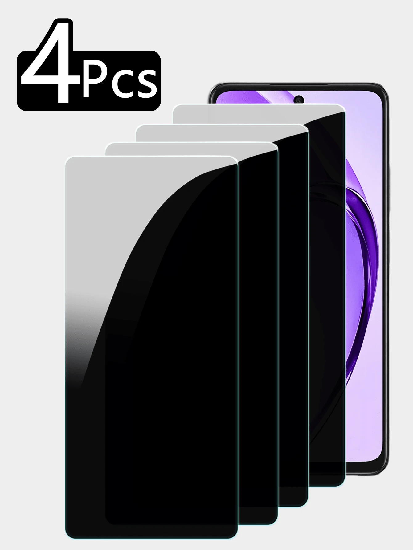 4 件/套 OPPO/Vivo 手机屏幕隐私钢化玻璃保护膜，9H 高清，防水、防油、防指纹、防偷窥、防爆，兼容手机壳。 - 黑色 - 查看 1