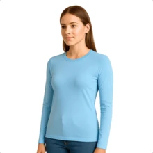 Women's Long Sleeve T-Shirt With Crew Neck In Suplex Fabric | 16 Color Variations Sizes P To Plus Size G2 Basic Plain - Blue - View 3