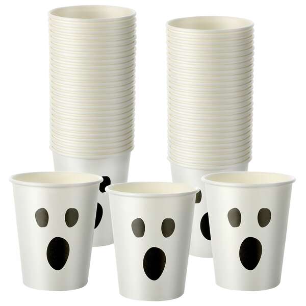 50/20 Paquete de vasos desechables de Halloween de 9 onzas con diseños de fantasmas, vasos de papel para fiestas para niños y niñas, ideal para café, jugo, bebidas calientes y frías