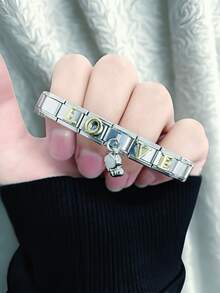 1pc French Elegant Stainless Steel Modular Interchangeable Heart & Bow Bracelet Set, Suitable For Friends, Siblings, Mothers, Everyday Wear - Multicolor - View 6