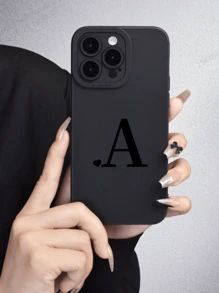 1pc A/B/C/D/E/F/G/H/I/J/K/L/M/N/O/P/Q/R/S/T/U/V/W/X/Y/Z Letter Pattern Black Angel Eye Matte Soft TPU Protective Case Cover Compatible With Apple,