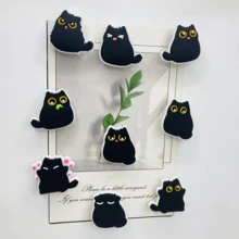 Set de 4/10 piezas de imanes de refrigerador con forma de gato gordo estilo Kawaii, decorativos de resina blanda con diseño de gato negro, un regalo multifuncional adecuado para cocinas y oficinas, una opción ideal para festivales - Negro - Ver 4