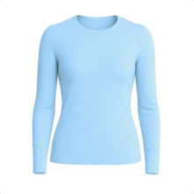 Women's Long Sleeve T-Shirt With Crew Neck In Suplex Fabric | 16 Color Variations Sizes P To Plus Size G2 Basic Plain - Blue - View 4