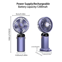 Ventilador portátil de mano, ventilador de viaje recargable, ventilador personal operado con batería, 5 velocidades, pantalla LED, plegable 90°, para campamento, exterior, hogar, oficina, refrescamiento de verano, playa, viaje
