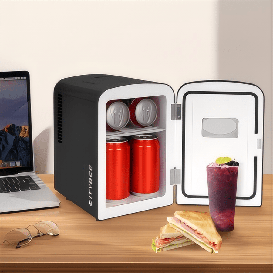 Deboola Mini Kühlschrank Fridge 4L - Kühlschränke klein 12V 230V Läuft Leise Geeignet für Getränke Kosmetik Essen - Minikühlschrank ideal für Auto Zimmer Camping Wohnmobil Büro und Reisen (Schwarz)