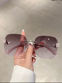 1 件女士时尚超大方形无框时尚眼镜，带链式镜腿，适合日常、旅行和四季佩戴 - 彩色 - 查看 10