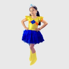 vestido corte de princesa  para las pequeñas con corana tela  de lentejuela transparente - azul/dorado/amarilo - Ver 1