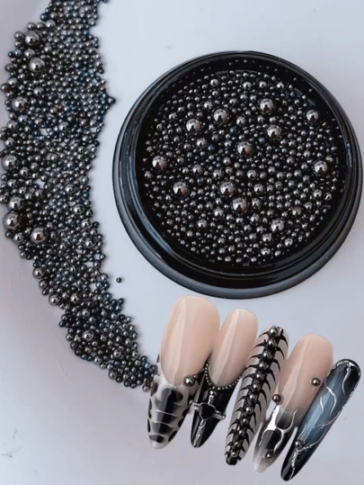 Phụ kiện làm móng, 1 hộp bi trang trí nghệ thuật móng tay hình tròn ba chiều, bi thép tự làm phụ kiện làm móng, mặt dây chuyền móng tay, đá quý làm móng tay, móng tay, bi thép nhỏ, vàng, bạc, vàng hồng, đen súng, tiệm làm móng, trộn ngẫu nhiên nhiều kích cỡ khác nhau, thích hợp để tạo ra nghệ thuật làm móng mặt dây chuyền móng tay