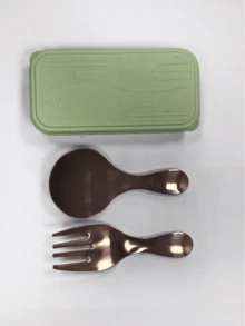 3件套不锈钢短柄圆头勺套装 多用途叉勺套装 便携带盒餐具套装 适用于烘焙、冰淇淋、茶咖啡、糖盐、蛋糕甜品 户外便携 旅行商务办公族 厨房用具 烘焙用品 家居必备