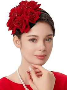 1 buc pălării Fascinator pentru femei pălării de petrecere de ceai Kentucky Rose flori Fascinators Derby pălărie nuntă cocktail flori pene agrafe de păr