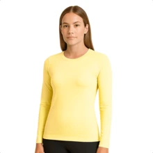 Women's Long Sleeve T-Shirt With Crew Neck In Suplex Fabric | 16 Color Variations Sizes P To Plus Size G2 Basic Plain - Amarillo - Ver 1