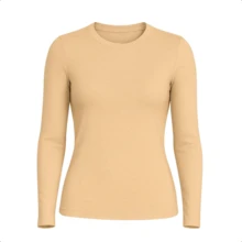 Women's Long Sleeve T-Shirt With Crew Neck In Suplex Fabric | 16 Color Variations Sizes P To Plus Size G2 Basic Plain - Beige - View 4