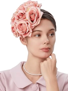 1 buc pălării Fascinator pentru femei pălării de petrecere de ceai Kentucky Rose flori Fascinators Derby pălărie nuntă cocktail flori pene agrafe de păr