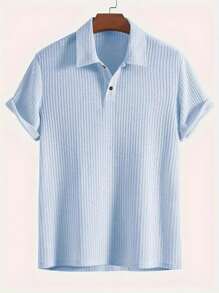 Men's Plain Color Golf Shirt, Casual Short Sleeve Stretch Polo Collar Shirt, Suitable For Leisure & Outdoor,Sports&Outdoor-Tennis&Golf