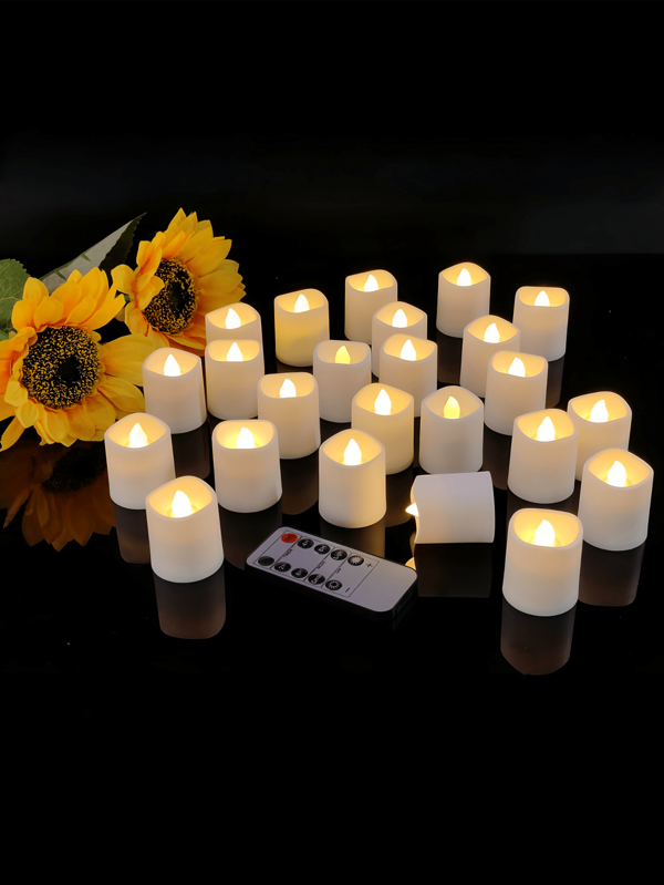 6/12/24 pezzi di candele votive senza fiamma, 3,7 x 4,5 cm, con stoppino 3D tremolante, a batteria, lunga durata di oltre 250 ore, con telecomando e timer, adatte per Natale, Ognissanti, matrimoni, decorazione della casa, bianco caldo