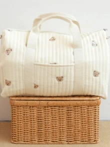 1 件卡通动物刺绣大容量孕妇尿布包，轻便手提手提包，适合妈妈 - 小兔刺繡包 - 查看 4