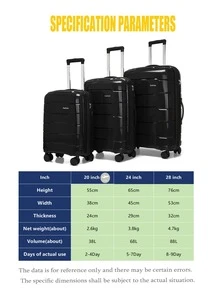 20 24 28 Inch Three Pieces Hard Shell Trolley Case Set, TSA Lock, Silent Double Swivel Wheels, Suitable For Business Long Trips - Black - Black - View 5