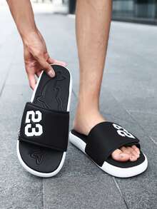 2026 Summer New Plus Size Comfortable Hook And Loop Adjustable Slippers Men, Casual Beach Sandals Slides - Black and White - View 4