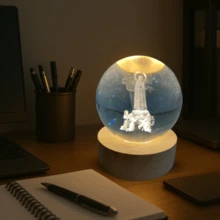 Our Lady Of Fatima 3D Crystal Ball Table Lamp With Wooden Base And USB LED Light - 米色 - 查看 4