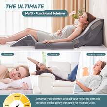 Adjustable Bed Wedge Pillow Set – Memory Foam Support For Back, Legs & Body, Ideal For Sleeping, Post-Surgery Recovery, Reading & TV, With Breathable Washable Cover & Non-Slip Base