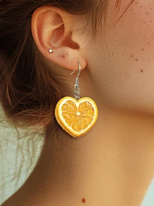 1 par de pendientes en forma de corazón con rebanadas de naranja de acrílico - Ligeros, joyería para fiestas de playa de verano, lindos pendientes con encantos para niñas, accesorio de vestimenta casual y idea de regalo, diseño encantador, artículo de moda, superficie suave, accesorio de moda