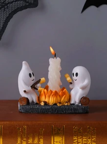 鬼火摇曳烛台，鬼火摇曳火焰万圣节烛台，鬼火棉花糖小夜灯万圣节礼物，人造篝火小夜灯 - 彩色 - 查看 2