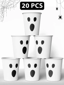 50/20 包万圣节一次性杯子 9 盎司鬼纸杯万圣节杯子鬼纸热杯派对杯适用于咖啡果汁热冷饮男孩女孩派对用品 - 彩色 - 查看 8