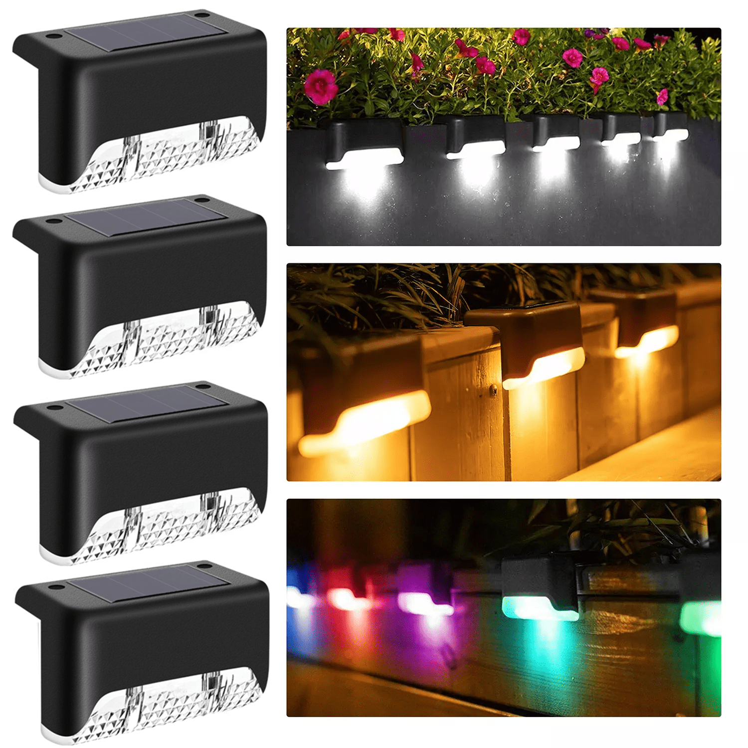 16 Packs Outdoor Solar Deck Lights, Waterproof Outdoor Decorate Lights, Solar Garden Lights, Outdoor Fence Lights, Solar Step Lights, Christmas Ambience LED Lights, For Outdoor Stairs, Step, Fence, Garden, Balcony, Yard, Patio, And Pathway