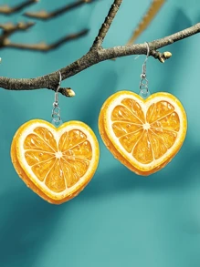 1 par de pendientes en forma de corazón con rebanadas de naranja de acrílico - Ligeros, joyería para fiestas de playa de verano, lindos pendientes con encantos para niñas, accesorio de vestimenta casual y idea de regalo, diseño encantador, artículo de moda, superficie suave, accesorio de moda