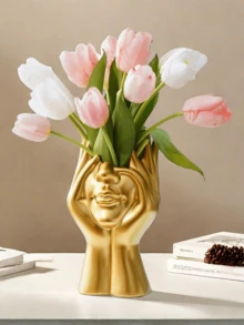 Modern Art Female Face Vase, White Storage Jar Decor, Contemporary Art Decorative Storage Jar Centerpiece, Suitable For Minimalist Style Desktops, Living Room, Office, Bedroom And Other Spaces, Modern Home Decor, Centerpiece, Can Store Cosmetics, Makeup Brushes, Tabletop Decor, Mother's Day Gift, Graduation Gift, Wedding Decor,Makeup Bag,Travel Essential - Multicolor - View 5