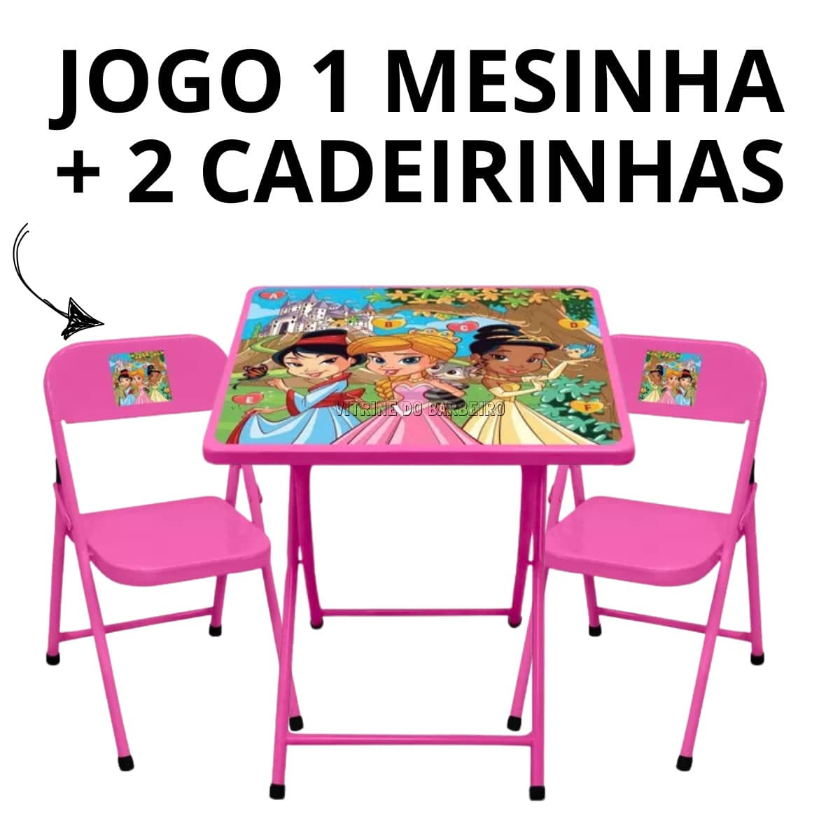 Mesinha Infantil Kit P/ Espaço Kids Com 2 Cadeiras Diversão! - Rosa chiclete - Visão 1