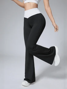 Pantalones de yoga con corte campana y cintura en V, mallas deportivas de talle alto y ajuste slim