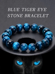 1pc 6/8/10mm Natural Blue Tiger's Eye Bracelet - Handcrafted Adjustable - Yoga Energy Bracelet With Beads. Fashionable Accessory For Both Men And Women, Elegant Gift, Bohemian Style/Casual Wear For Business Negotiations Or For Special Occasions, Natural Stone Jewelry