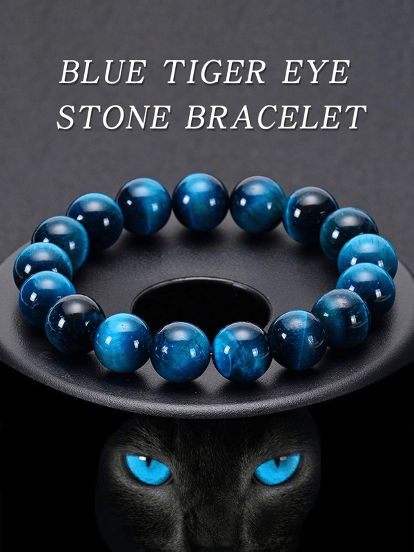 1pc 6/8/10mm Natural Blue Tiger's Eye Bracelet - Handcrafted Adjustable - Yoga Energy Bracelet With Beads. Fashionable Accessory For Both Men And Women, Elegant Gift, Bohemian Style/Casual Wear For Business Negotiations Or For Special Occasions, Natural Stone Jewelry