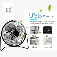 SUANGLNG Ventilador USB mini de 4 pulgadas, ventiladores portátiles de metal con 4 aspas, ventiladores de escritorio silenciosos y universales para coche, computadora portátil y escritorio
