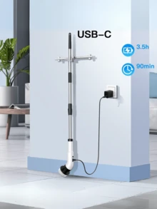 Escova De Limpeza 9 Em 1 Recarregável Elétrica Giratória Com Cabo Alongador - 9 em 1 - Visão 5