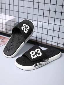 2026 Summer New Plus Size Comfortable Hook And Loop Adjustable Slippers Men, Casual Beach Sandals Slides - Black and White - View 3