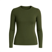Women's Long Sleeve T-Shirt With Crew Neck In Suplex Fabric | 16 Color Variations Sizes P To Plus Size G2 Basic Plain - Army Green - View 4