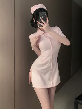 Jumpsuit, 1+ Headdress 1, Sexy Underwear Plus Size Nurse Uniform Halloween Cos Sexy Angels In White Nightclub Set In Europe And America Sexy Lingerie Set