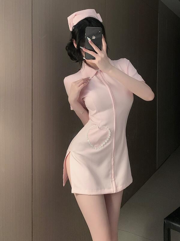 1개 머리 장식이 있는 섹시한 플러스 사이즈 간호사 코스튬, 할로윈 롤 플레이용 란제리 세트, 나이트클럽용 섹시한 천사 복장, 에로틱 란제리 세트