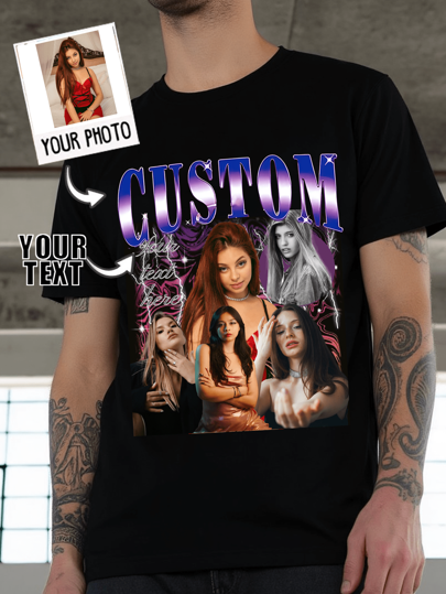 Personalisierte Herrenkleidung, erstellen Sie Ihr eigenes Bootleg T-Shirt, vintage 90er Jahre Grafik T-Shirt, retro angepasst Bootleg Rap T-Shirt, angepasst Bootleg, erstellen Sie Ihr eigenes Foto, fügen Sie Ihr Design ein, Valentinstag Geschenke, angepasstes Gesicht, fügen Sie Ihren eigenen Text und Bilder (Familienfotos/Selfies/Tierfotos/Freundefotos) hinzu, um Ihr personalisiertes bedrucktes T-Shirt zu gestalten, ideale Geschenke für sie, Familie, Freunde, beste Freund Geschenke